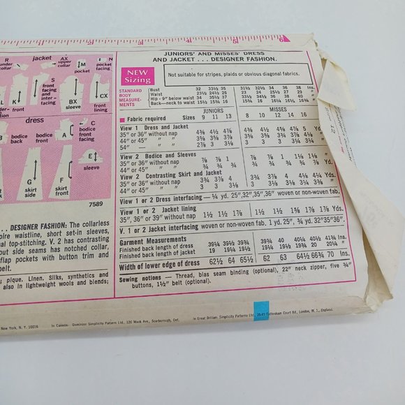 Simplicity 7589 Vintage Sewing Pattern 1960s Dress & Jacket Miss Size 12 Bust 34 - Picture 7 of 7